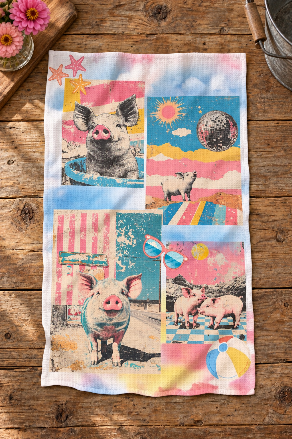 Baha Ranch Sunshine Piggy Set of 2 (same) Kitchen Towels Made in America