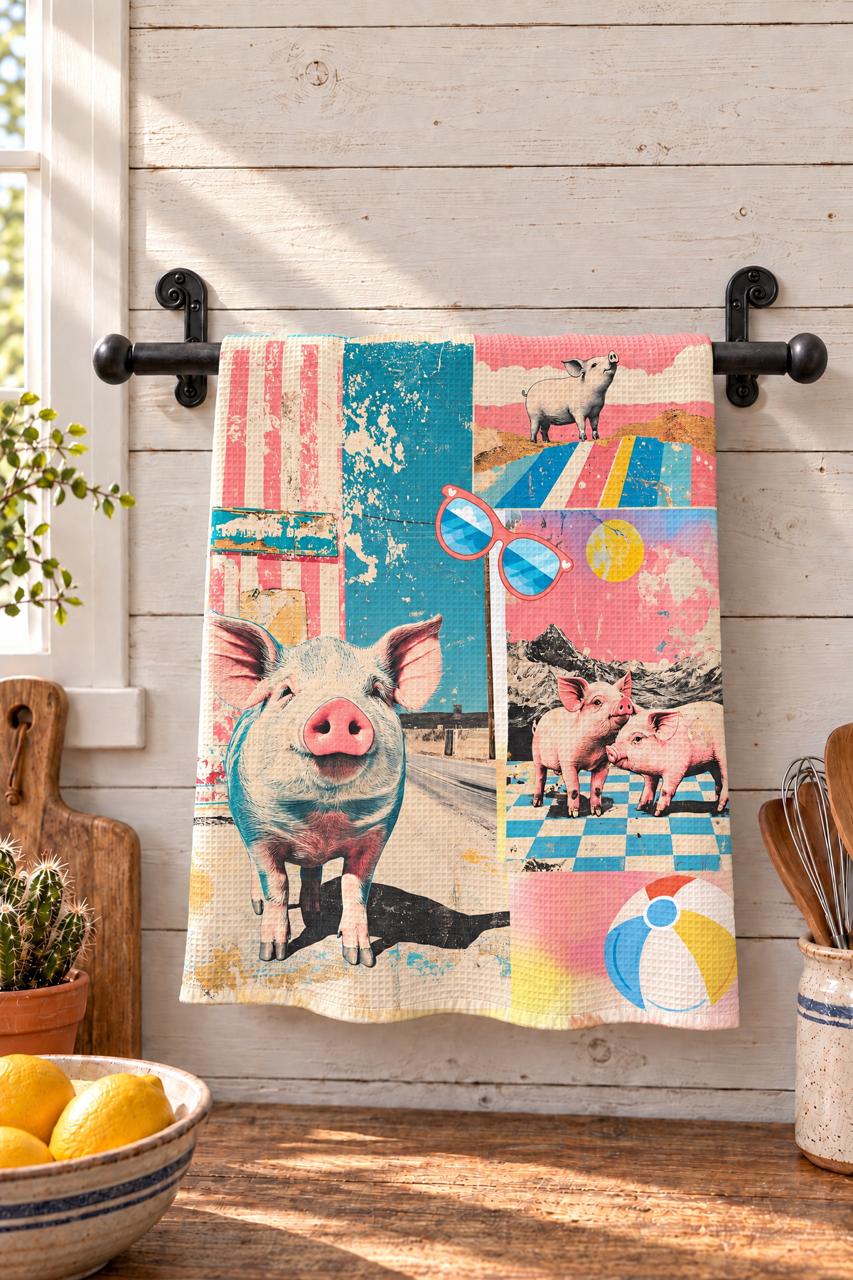 Baha Ranch Sunshine Piggy Set of 2 (same) Kitchen Towels Made in America