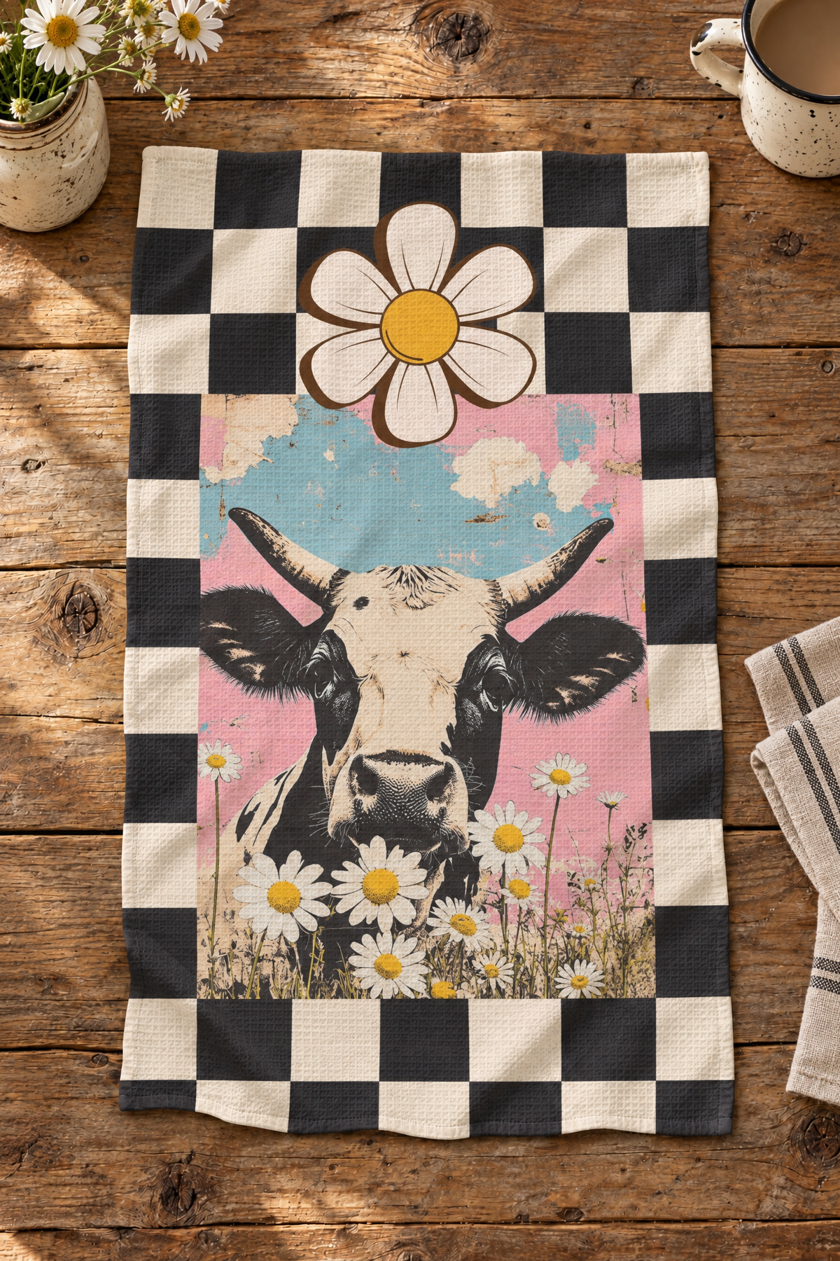 Baha Ranch Checkered Cow Set of 2 (same) Kitchen Towels Made in America