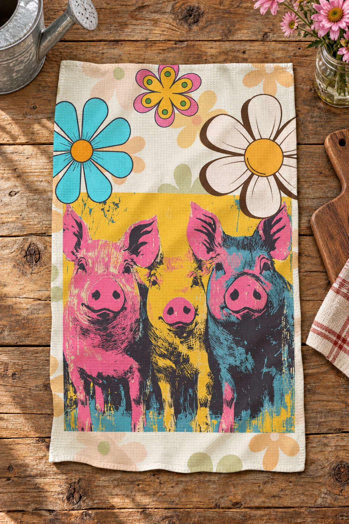 Baha Ranch Groovy Pigs  Set of 2 (same) Kitchen Towels Made in America