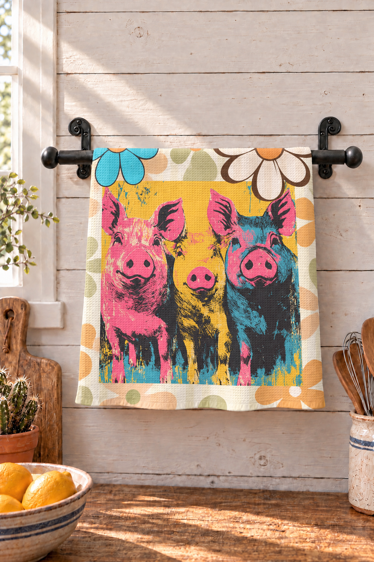Baha Ranch Groovy Pigs  Set of 2 (same) Kitchen Towels Made in America