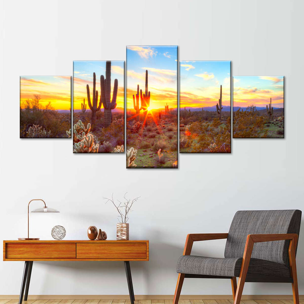 Desert Cactus Sun Ray Wall Art choice of sizes