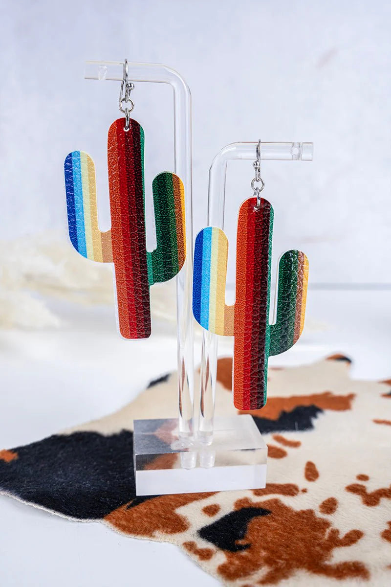 Faux leather serape cactus earrings