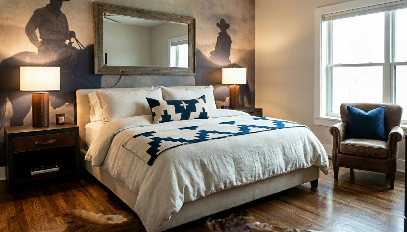 Western Grande Presidio Navy + Cream 100% Cotton -- 54"x74" Oversized Throw Blanket