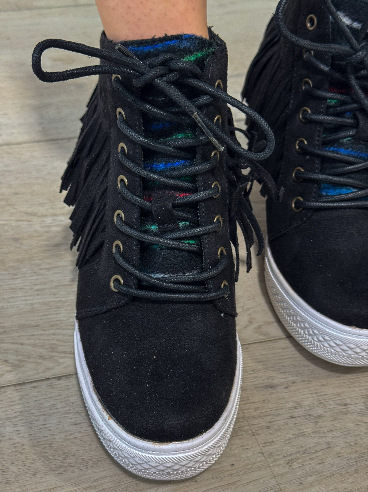 Nick Fringe Sneaker Wedge in Black