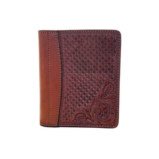 Alamo Saddlery Mini portfolio toast leather waffle and wild rose tooling