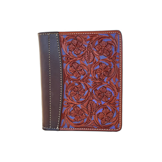 Alamo Saddlery Mini portfolio toast and chocolate leather wild rose tooling with background paint