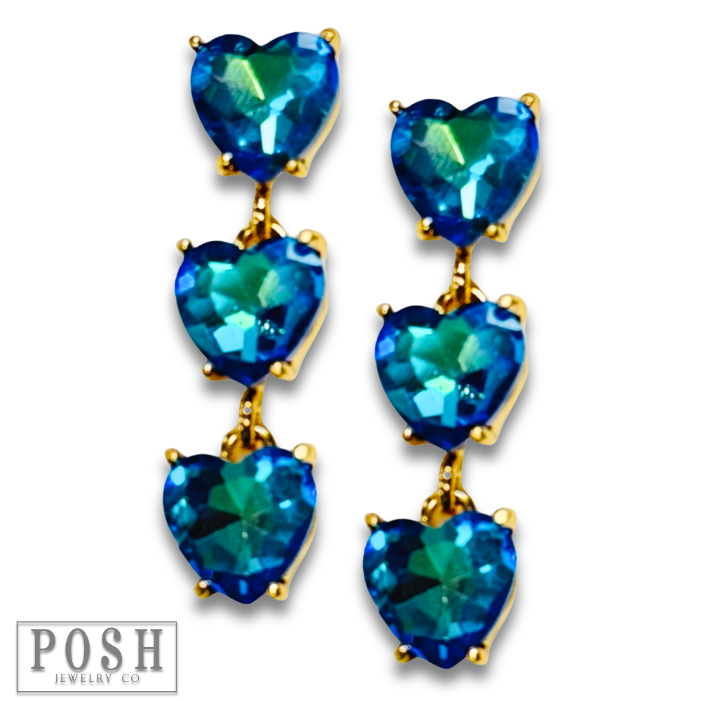 Pink Panache Triple heart rhinestone earring - LC