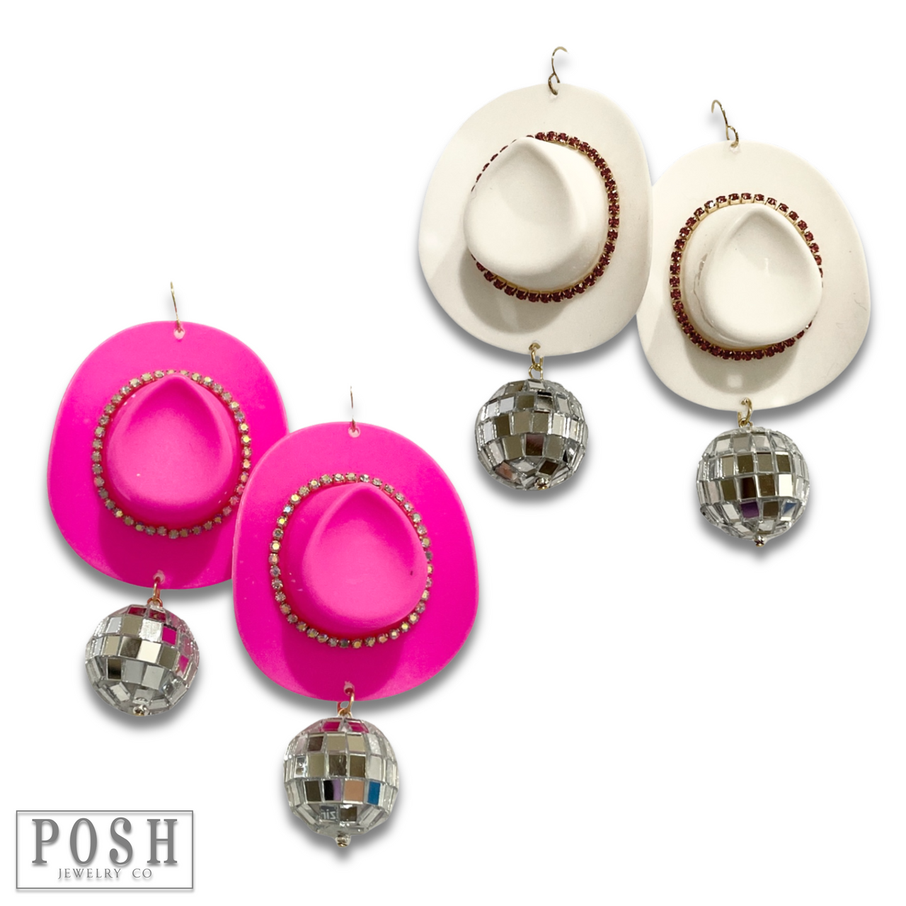 Pink Panache Cowboy hat and disco ball earring - LC