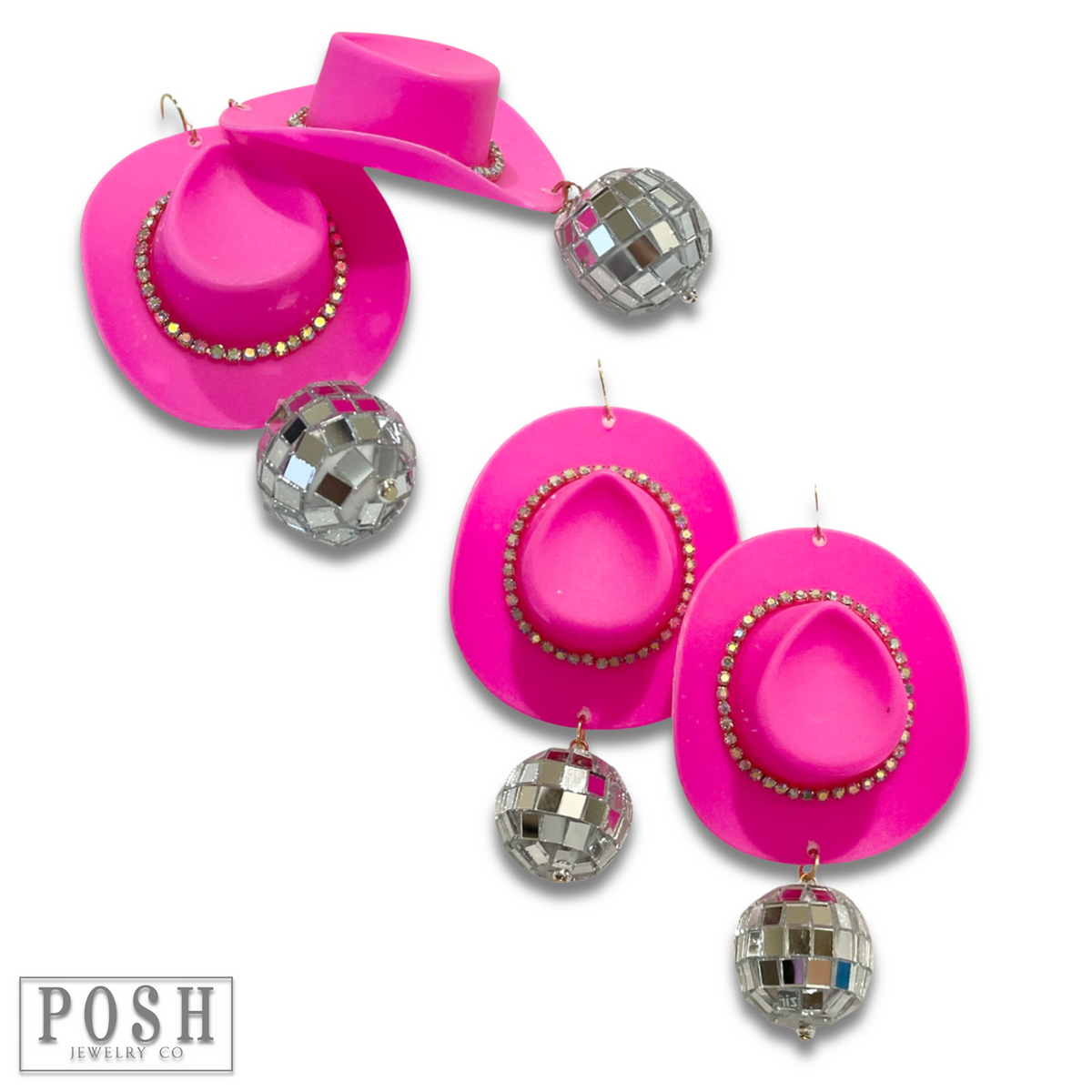 Pink Panache Cowboy hat and disco ball earring - LC