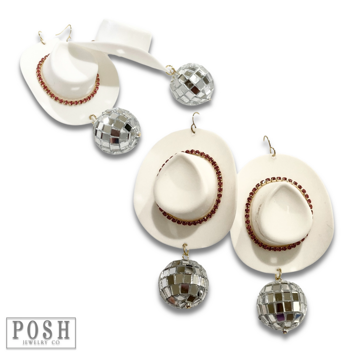 Pink Panache Cowboy hat and disco ball earring - LC