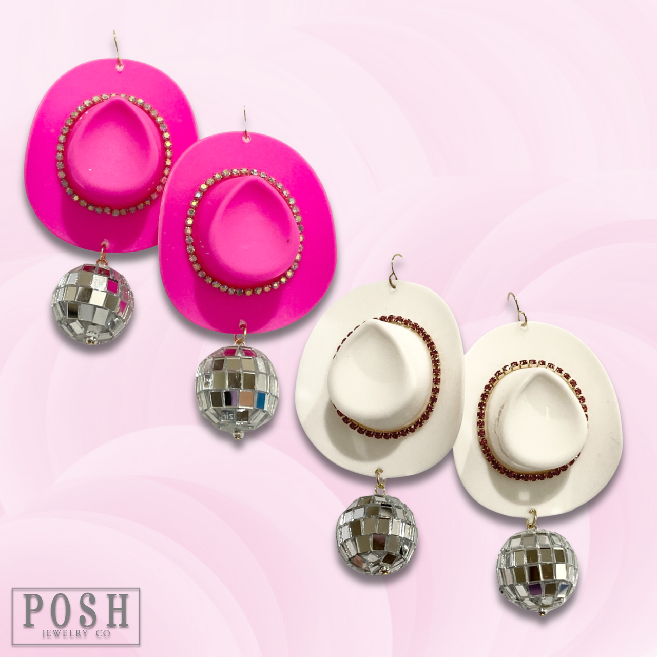 Pink Panache Cowboy hat and disco ball earring - LC