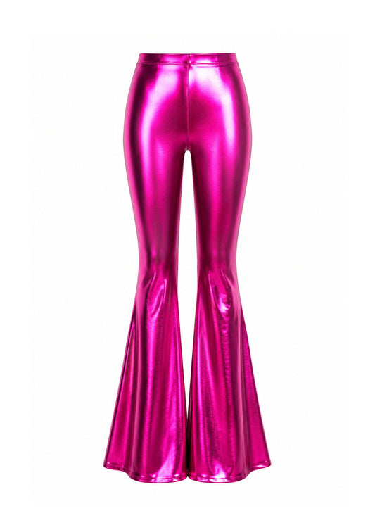 Pink Metallic Faux Leather Bell Bottoms | Flare Pants