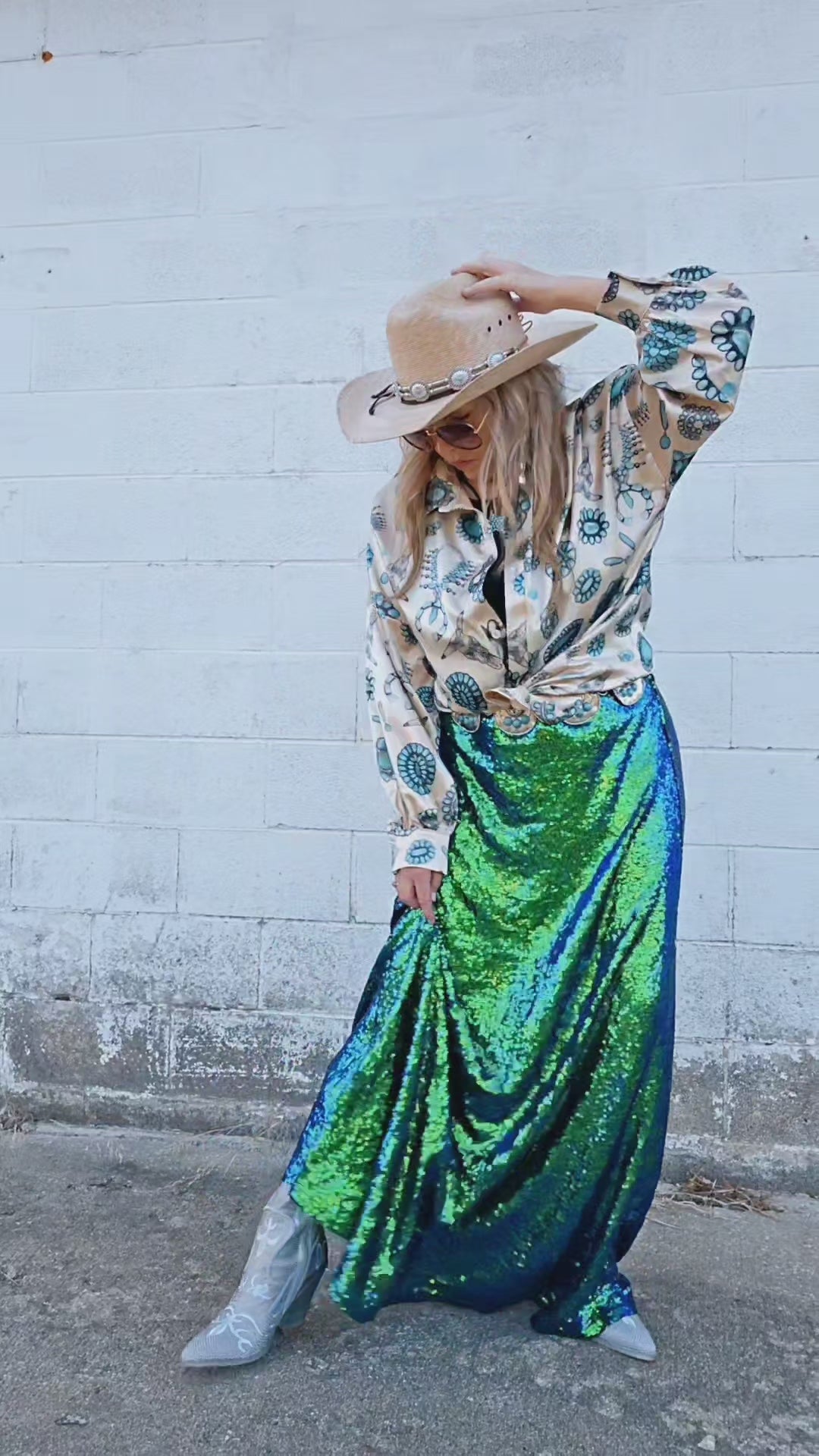 Sequin maxi cheap skirt western