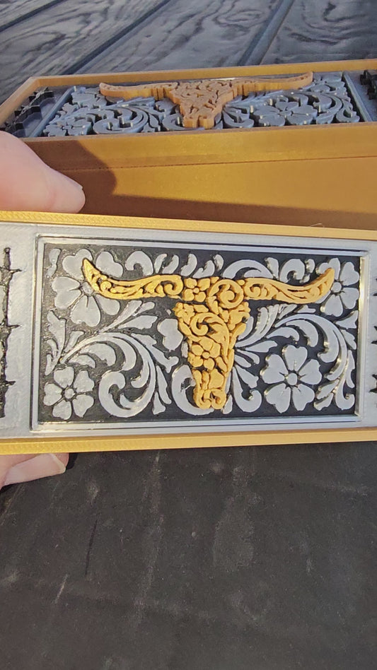 3d Print Gold Silver Tooled Longhorn Trinket Gift Box with mini box