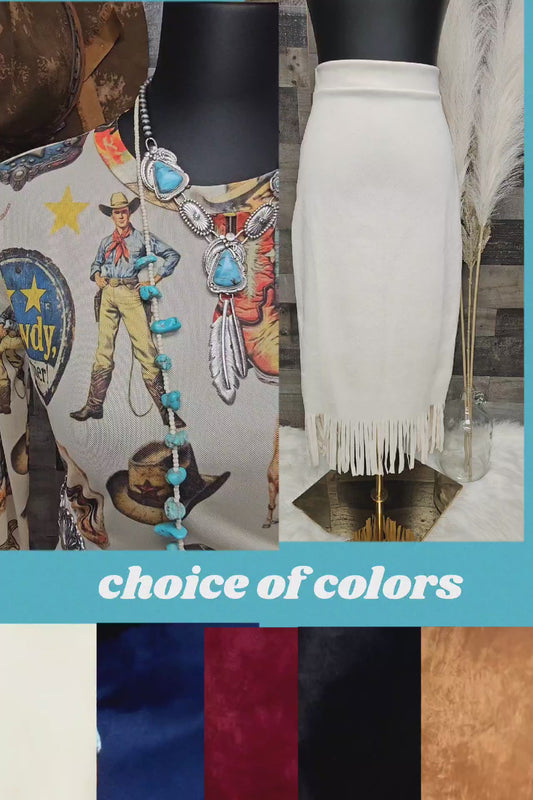 Tucson Faux Suede Fringe Skirt choice of colors