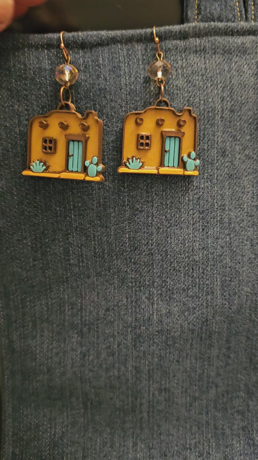 Little Adobe Turquoise Door Cactus New Mexico Santa Fe Earrings