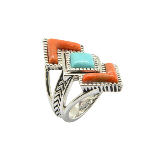 Rattler Geometric Stone Ring-Sterling Silver