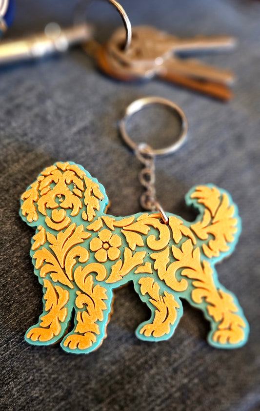 3D Print Golden Doodle Dog Tooled Keychain Made in America