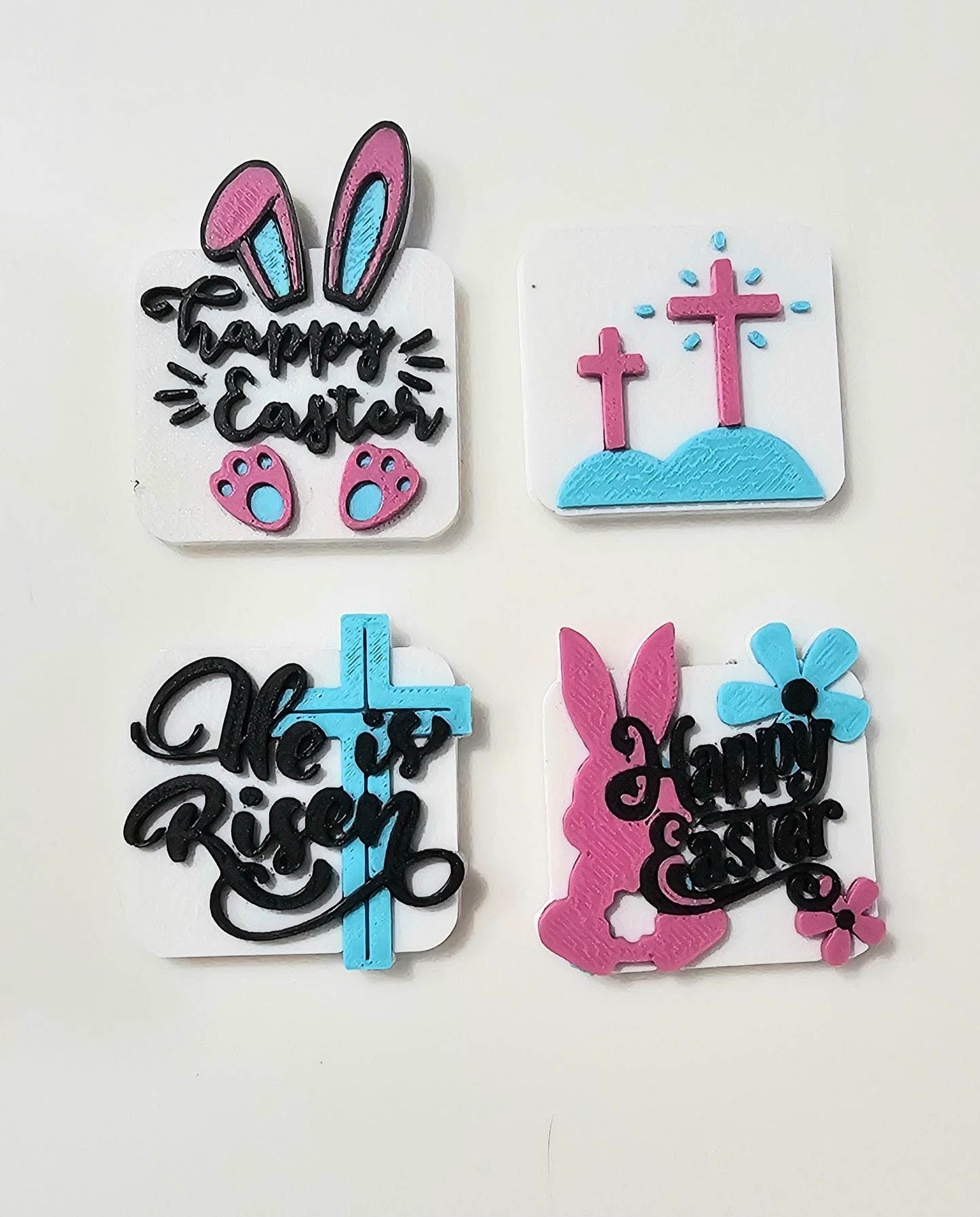 Set of 4 3D Print Easter Faith Cross Religious Pins or Magnets Made in America