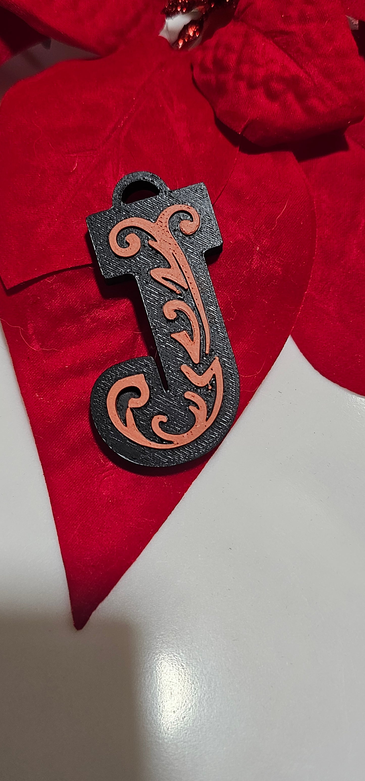 3D Print Tooled Leather Look Initial Pendant on Leather Necklace Made in America