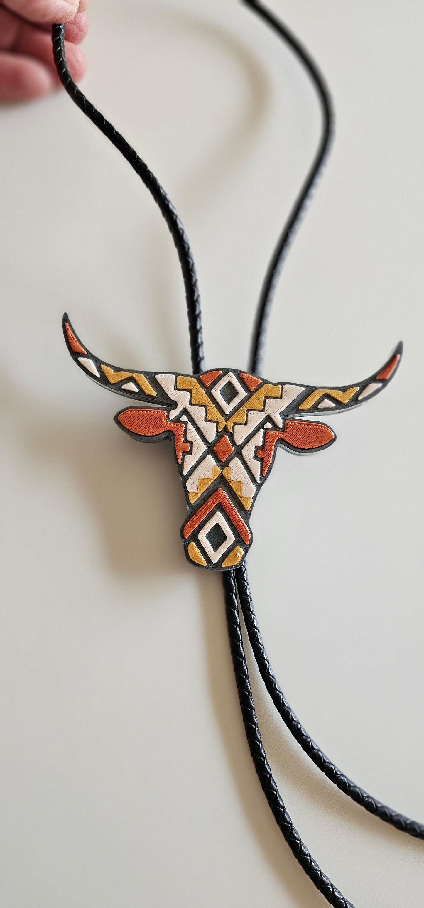 Brown Tan Aztec Longhorn 3D Inlay Bolo Tie Necklace Made in America