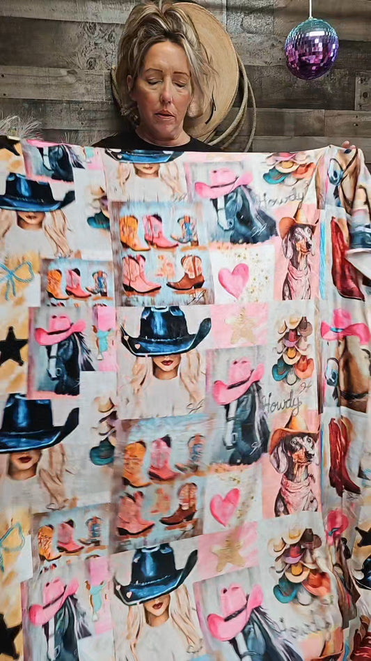 Danilo Painted Cowgirl Collage Throw Blanket 60" x 80" Ultra-Soft Micro Fleece Blanket 60" x 80" Made in America