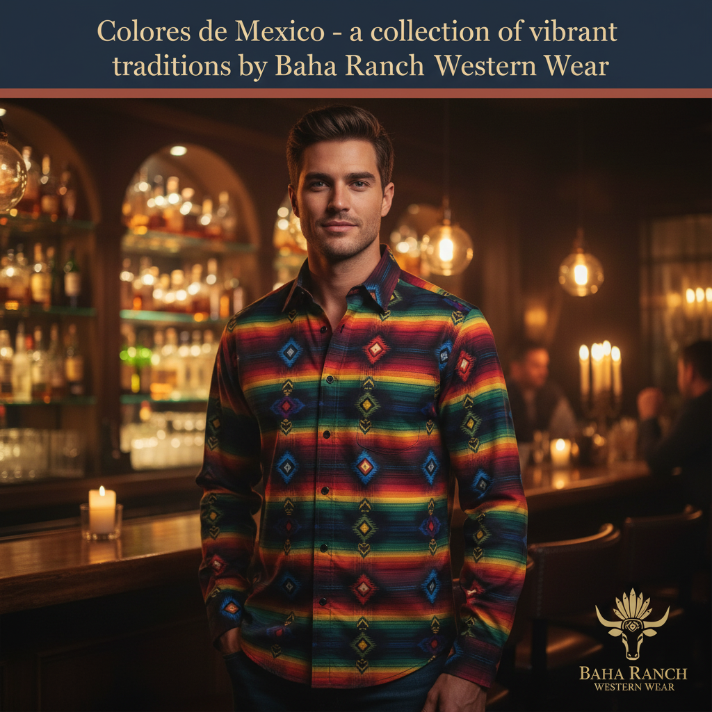 Colores De Mexico Southwestern Serape Button Up Shirt