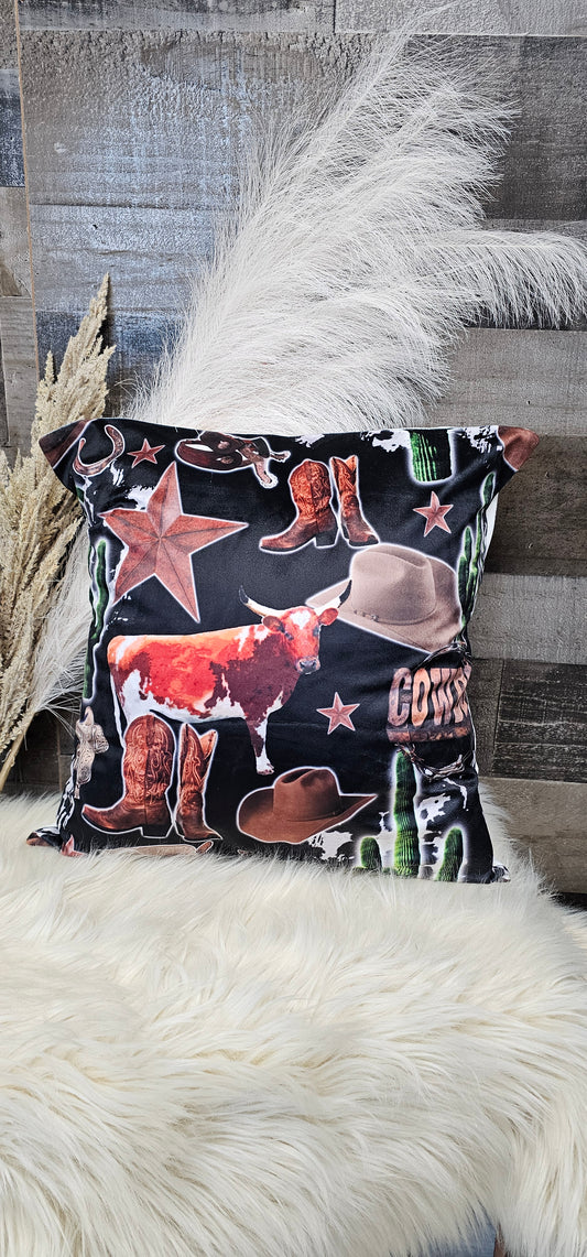 Baha Ranch Cowboy Collage Velvety Soft Throw Pillow Case Made in America