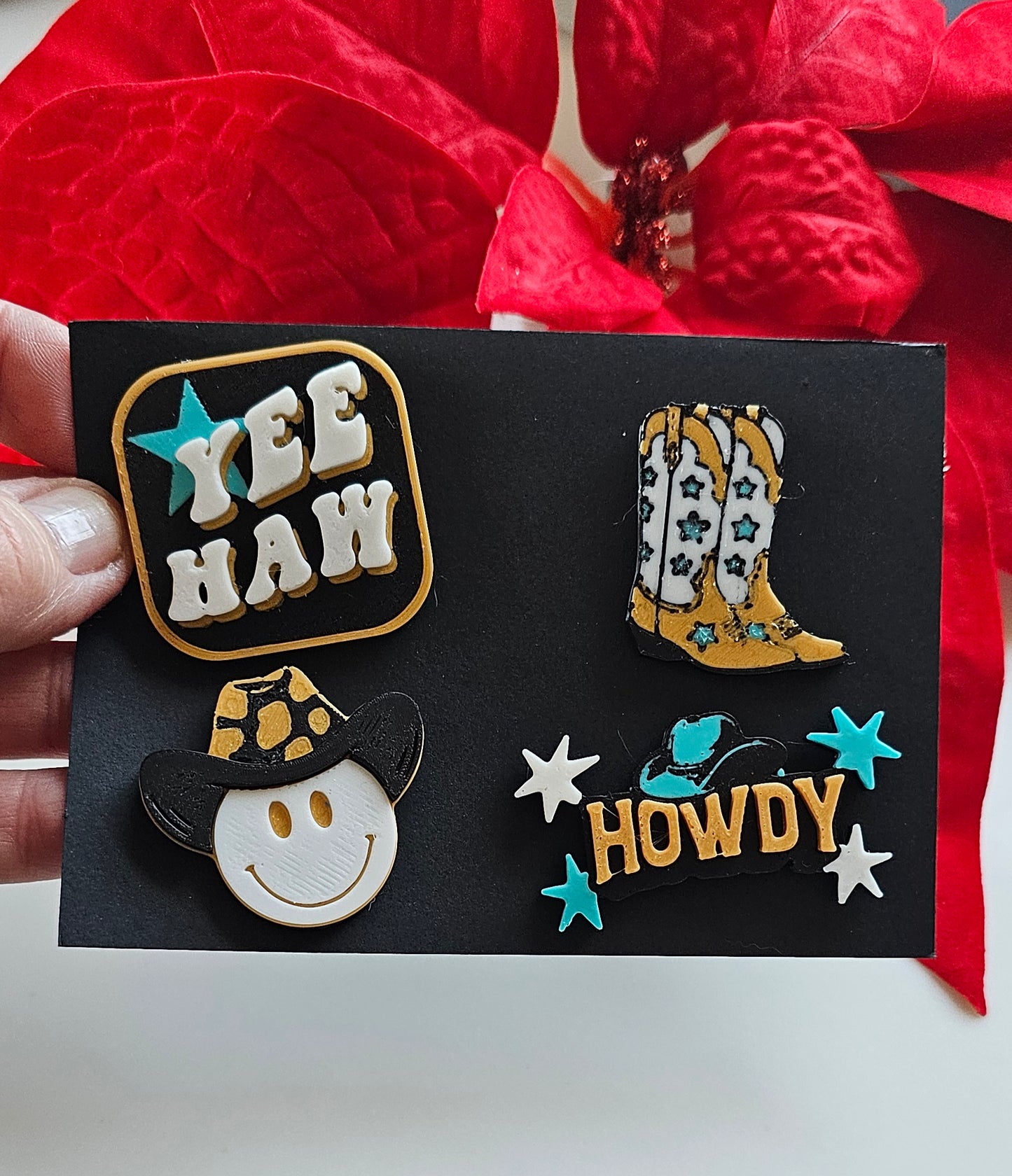 Set of 4 3D Print Western Cowboy Yeehaw Howdy Hat Pins Made in America choice of colors