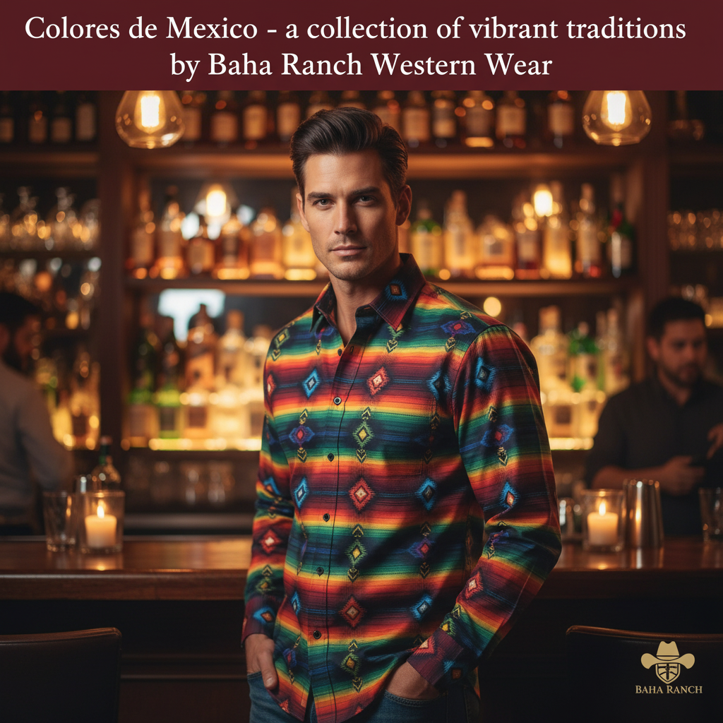 Colores De Mexico Southwestern Serape Button Up Shirt