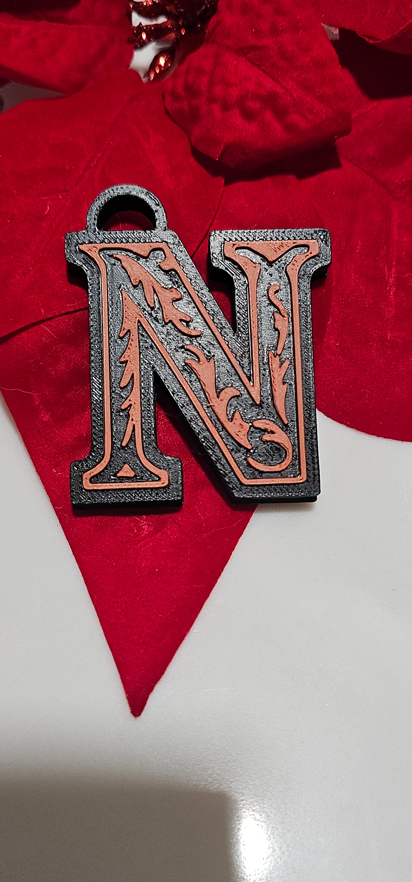 3D Print Tooled Leather Look Initial Pendant on Leather Necklace Made in America