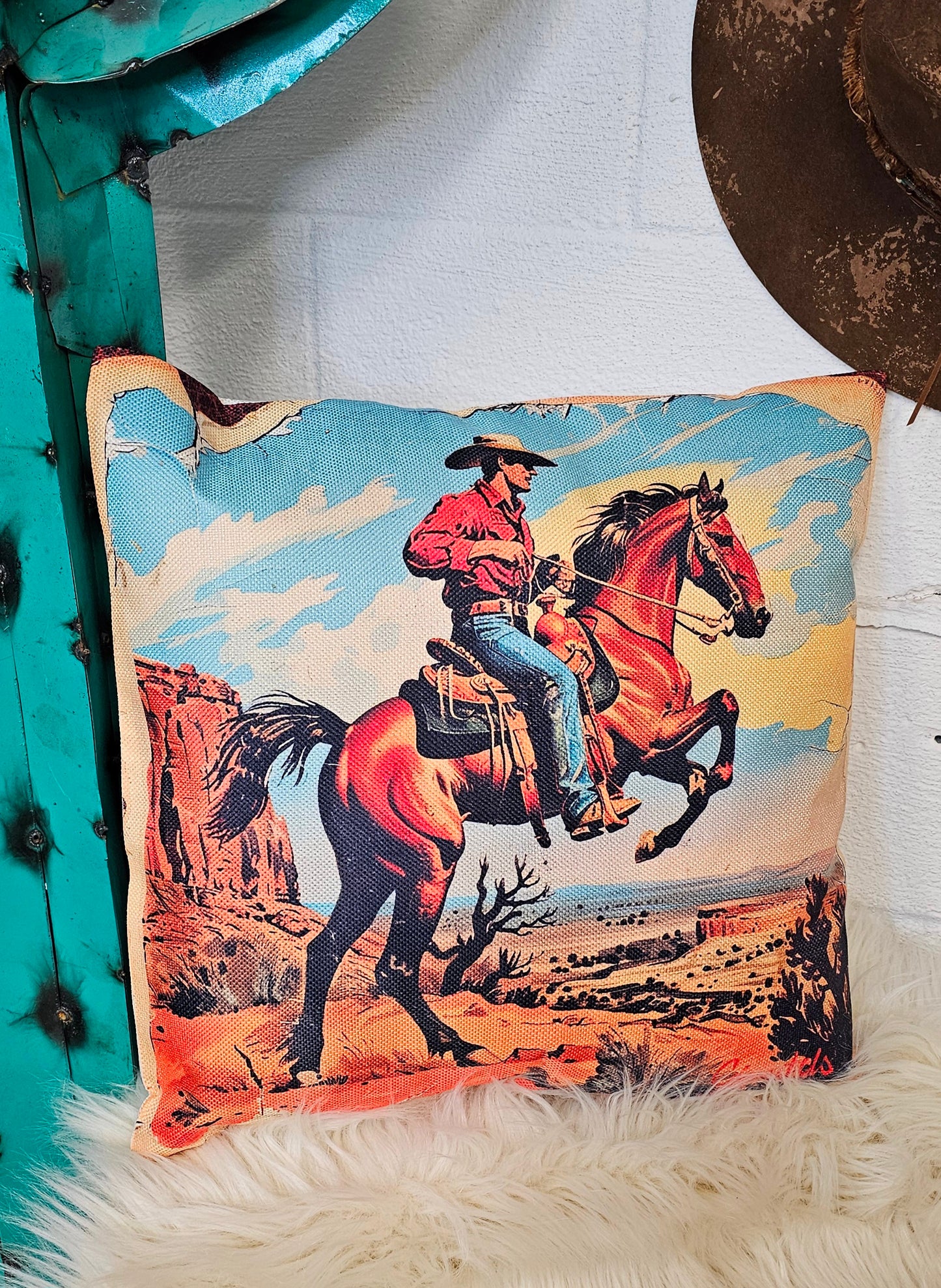 Vintage Cowboy Pillow Case Made in America