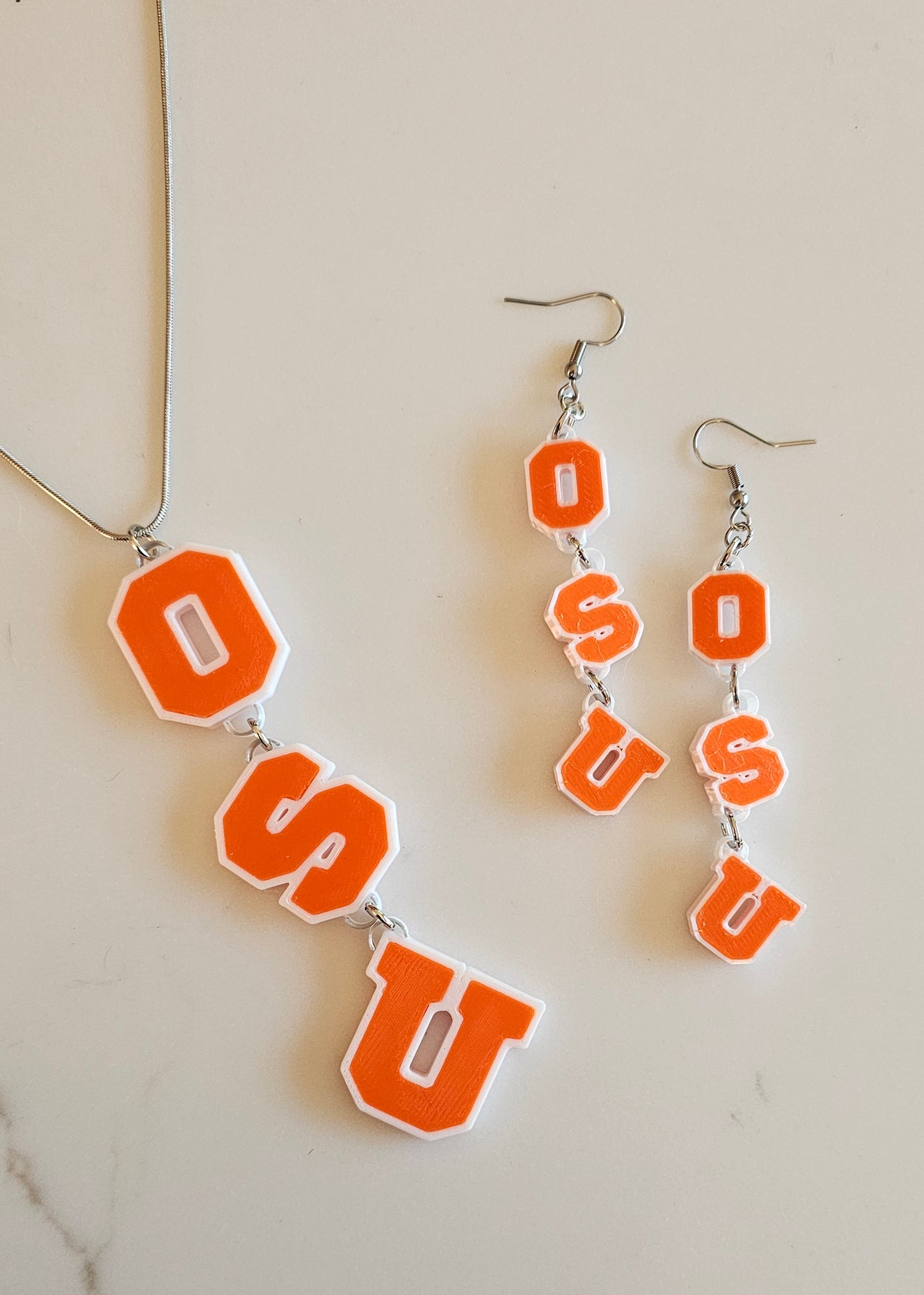 OSU College Oklahoma University Collegiate Letter Necklace Earrings