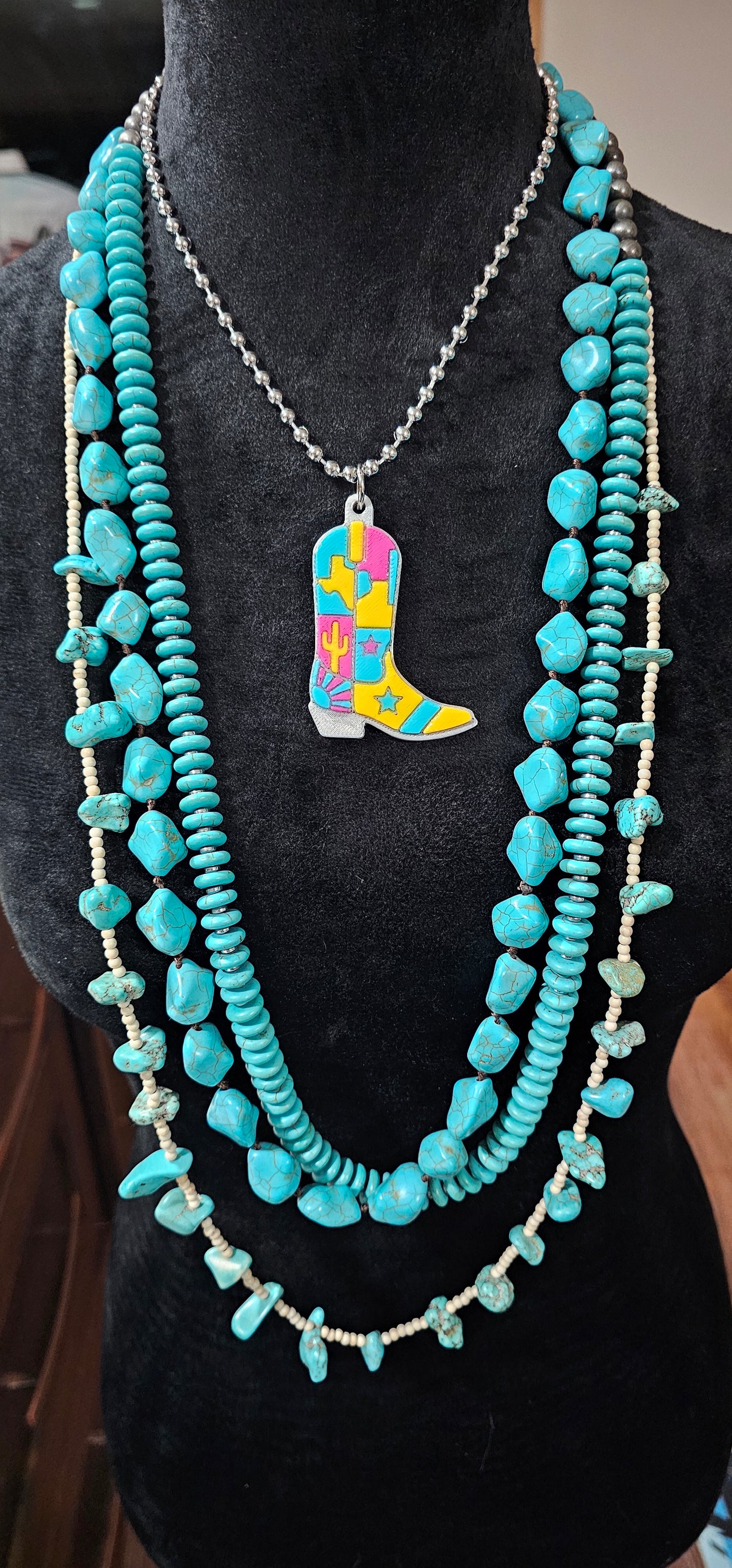 Baha Ranch 3D Print Pink Yellow Texas Inlay Boot Necklace