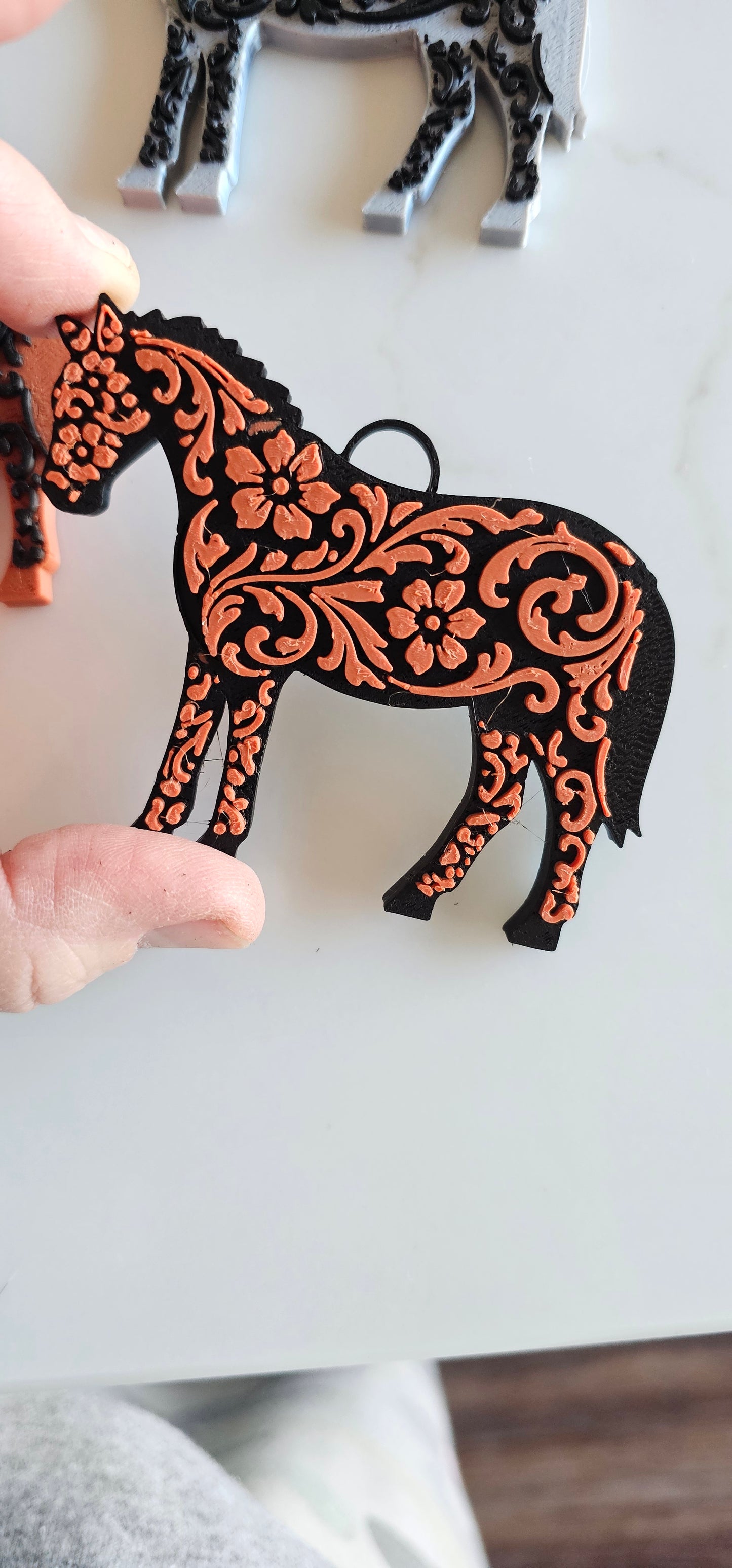 Baha Ranch 3D Print Floral Tooled Horse Charm or Keychain Made in America