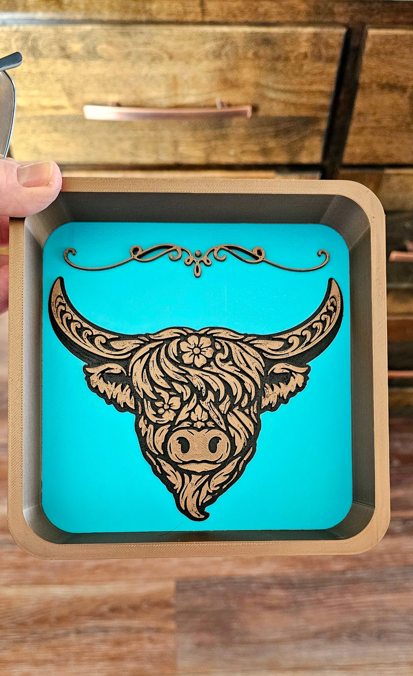 Baha Ranch Highland Cow Cattle Accessory Tray Western - choice of colors - Made in America