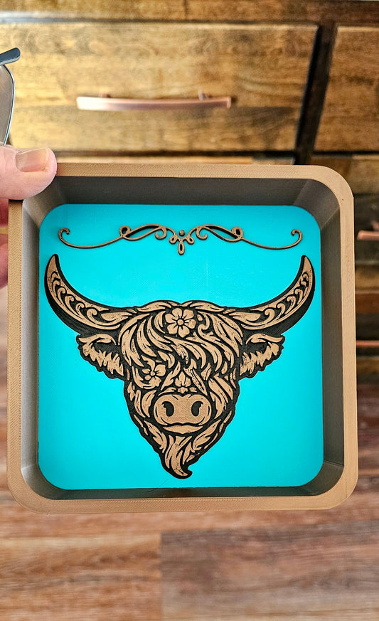 Baha Ranch Highland Cow Cattle Accessory Tray Western - choice of colors - Made in America
