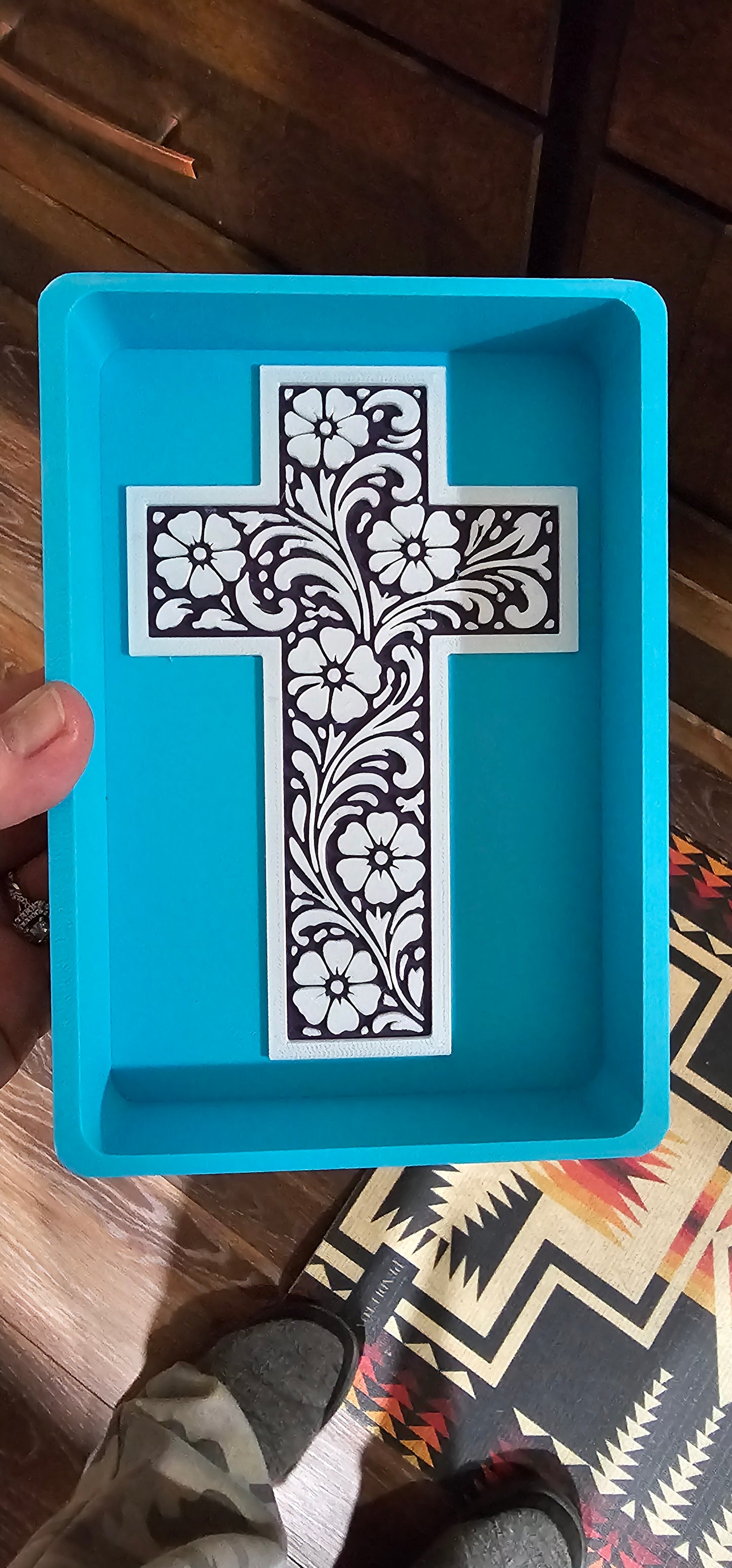 Baha Ranch Faith Cross Tooled 3D Accessory Tray Made in America