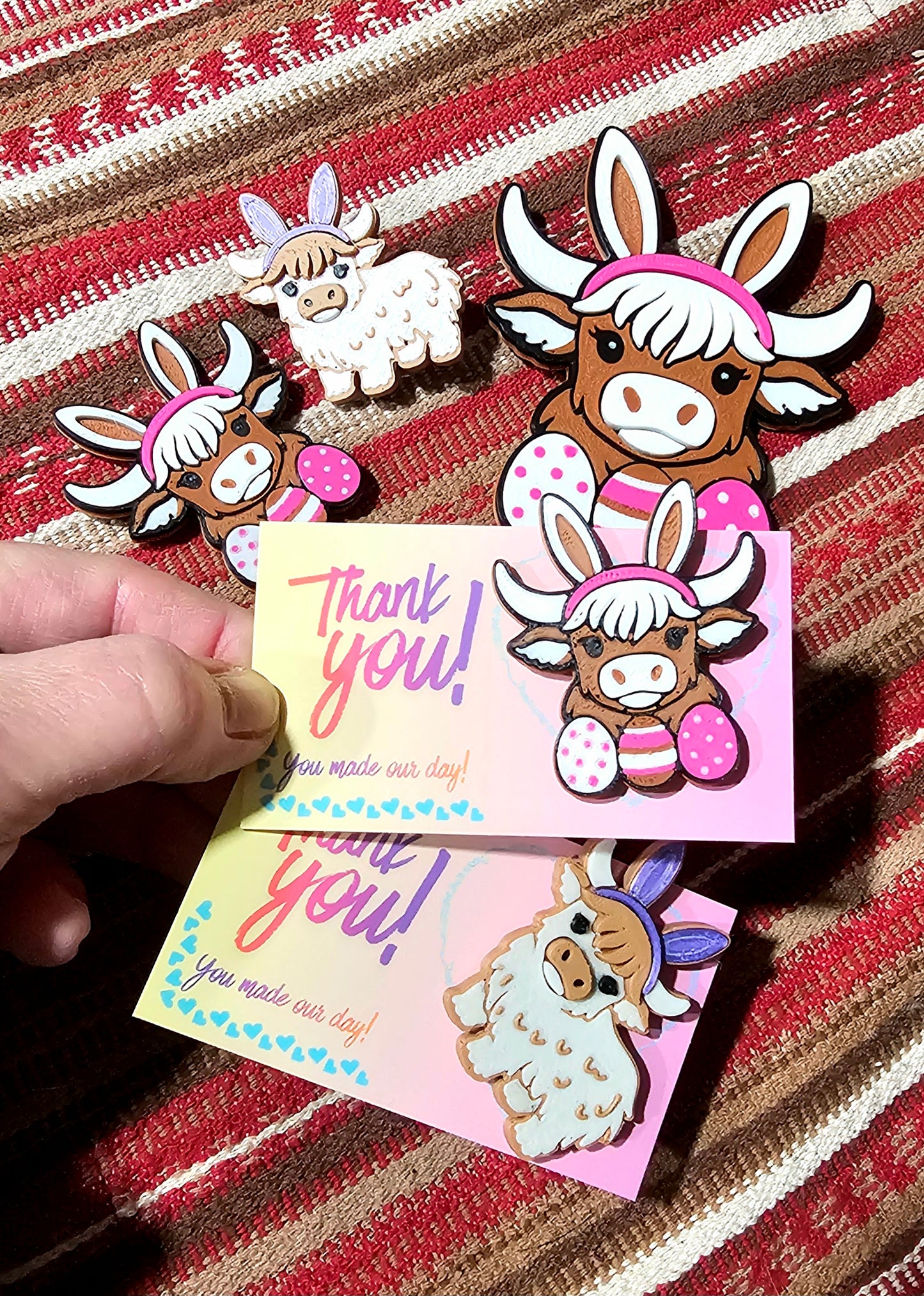 Easter Highland Cow Bunny Hat Lapel Pin Magnet