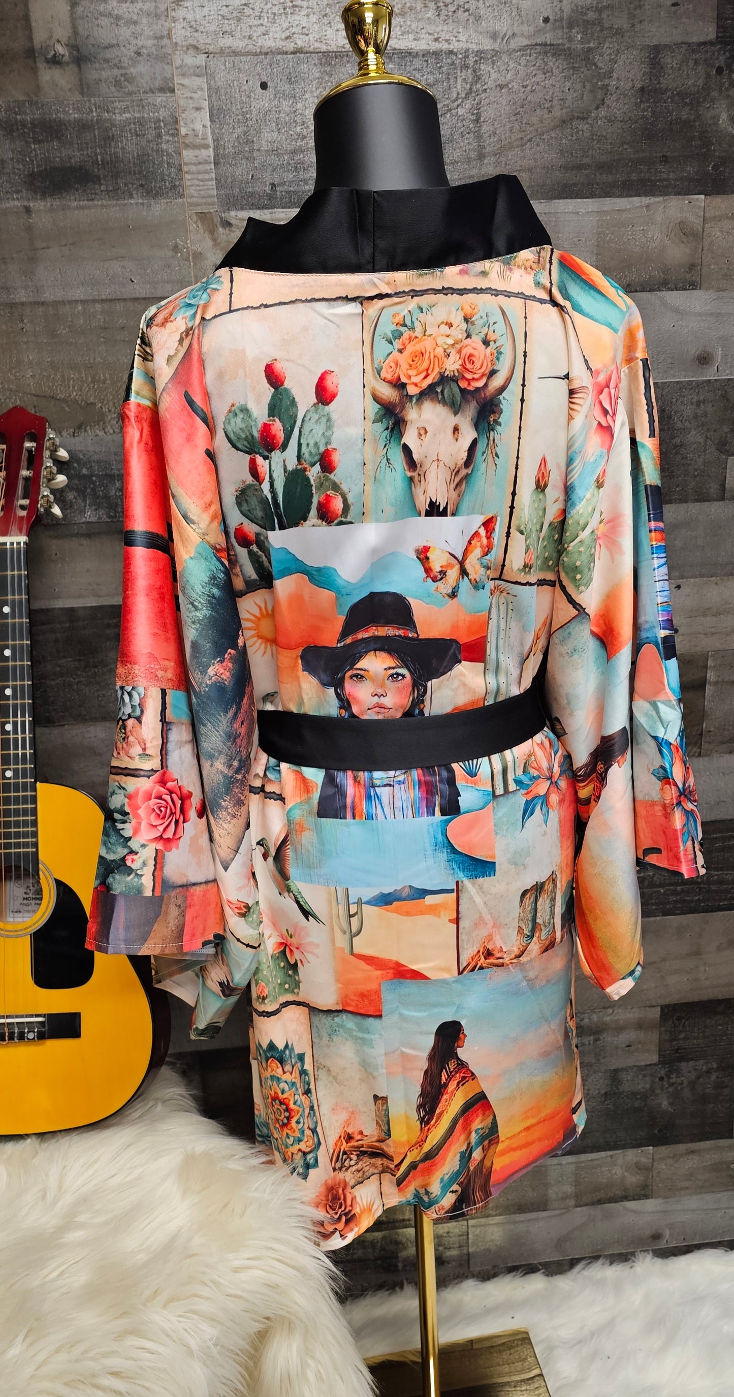 Colores de Mexico Pictures of the Southwest Satin Kimono Sleeve Robe