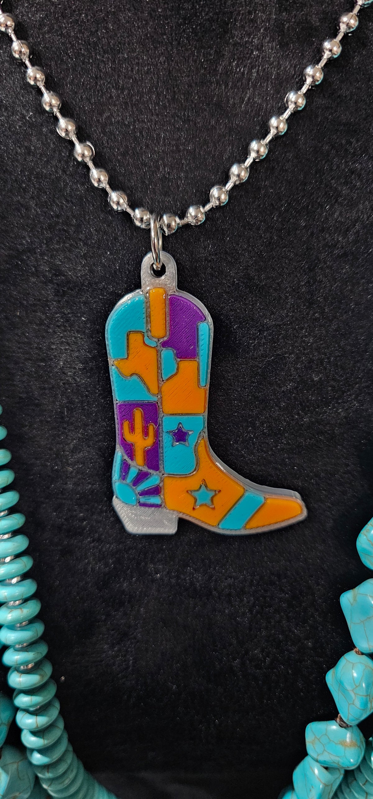 Baha Ranch 3D Print Purple Orange Texas Inlay Boot Necklace