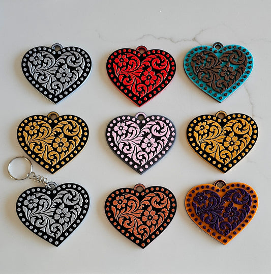 3d Printed Tooled Cowboy Cowgirl Heart  Keychain or Purse Charm
