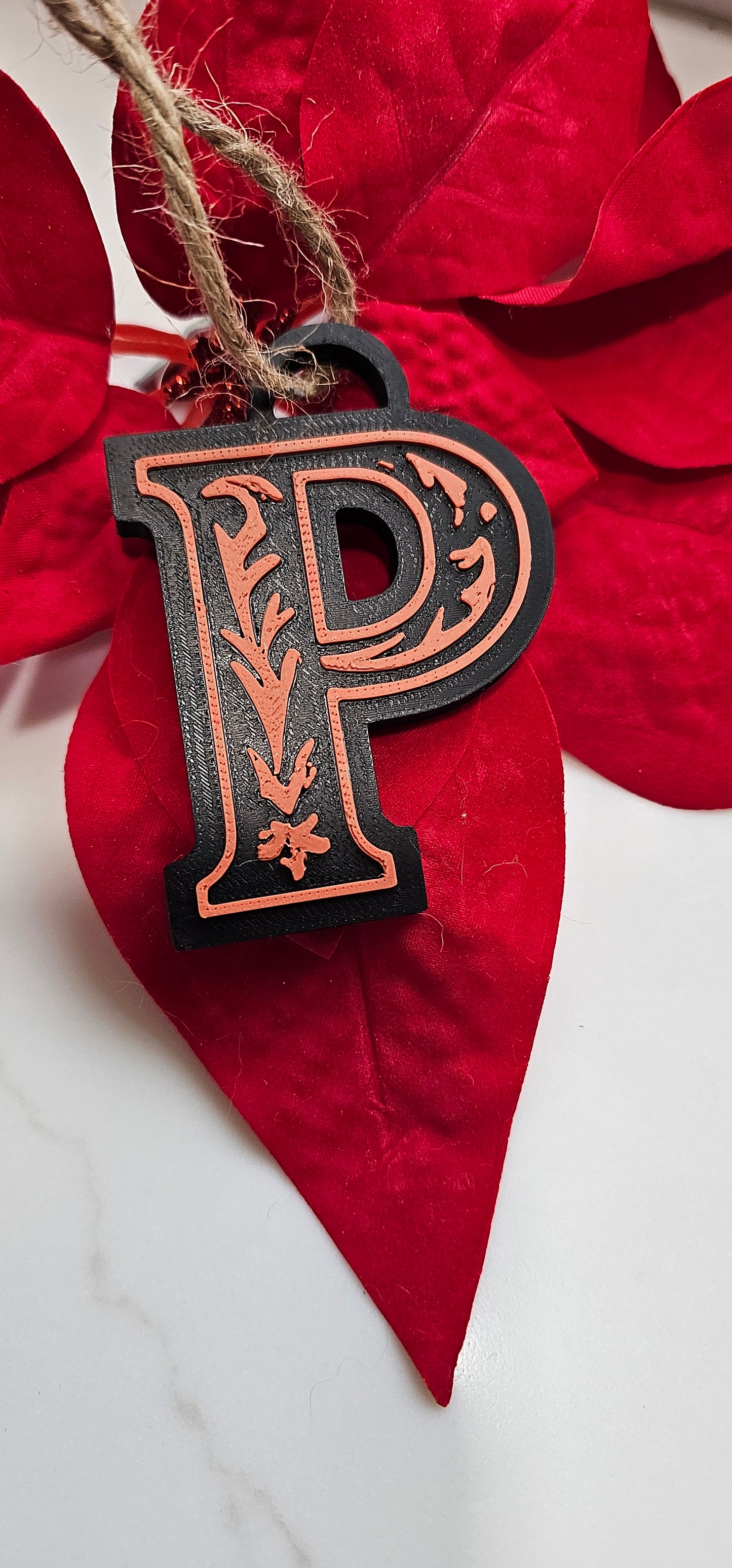 3D Print Tooled Leather Look Initial Ornament Choice of Colors