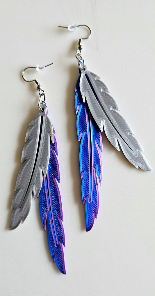 3D Print Double Feather Boho Earrings Made in America
