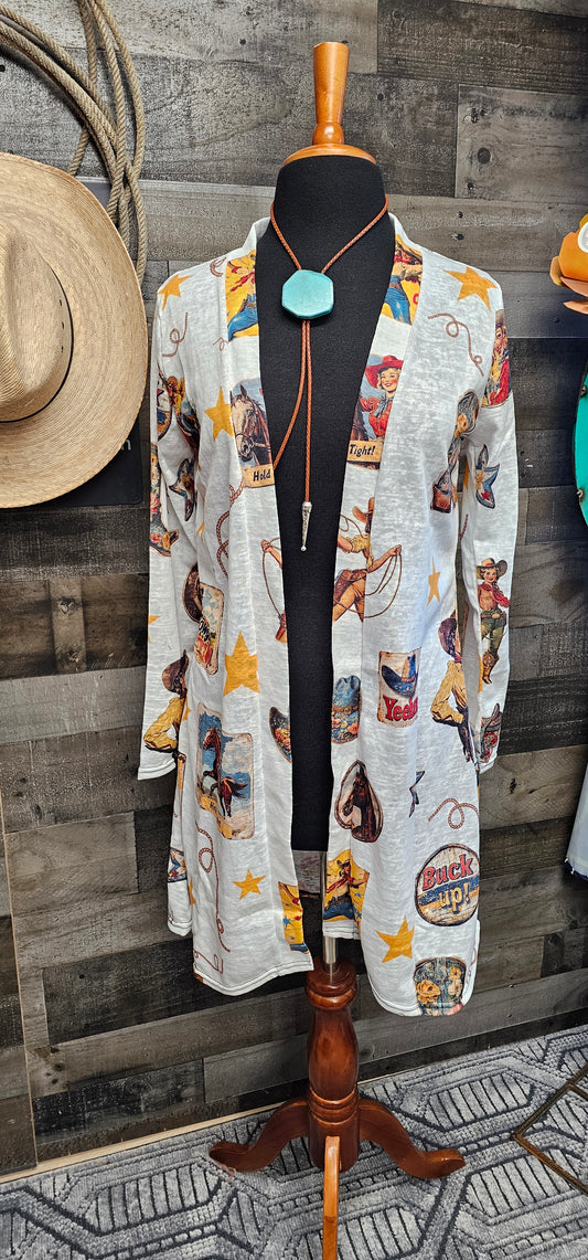 Vintage Cowgirl Collage Western Lightweight Cardigan