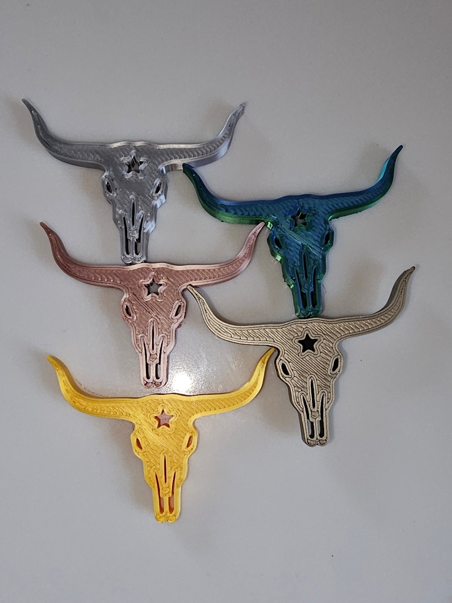 3d Printed Set of 5 Metallic Colors Longhorn Magnets or Pins
