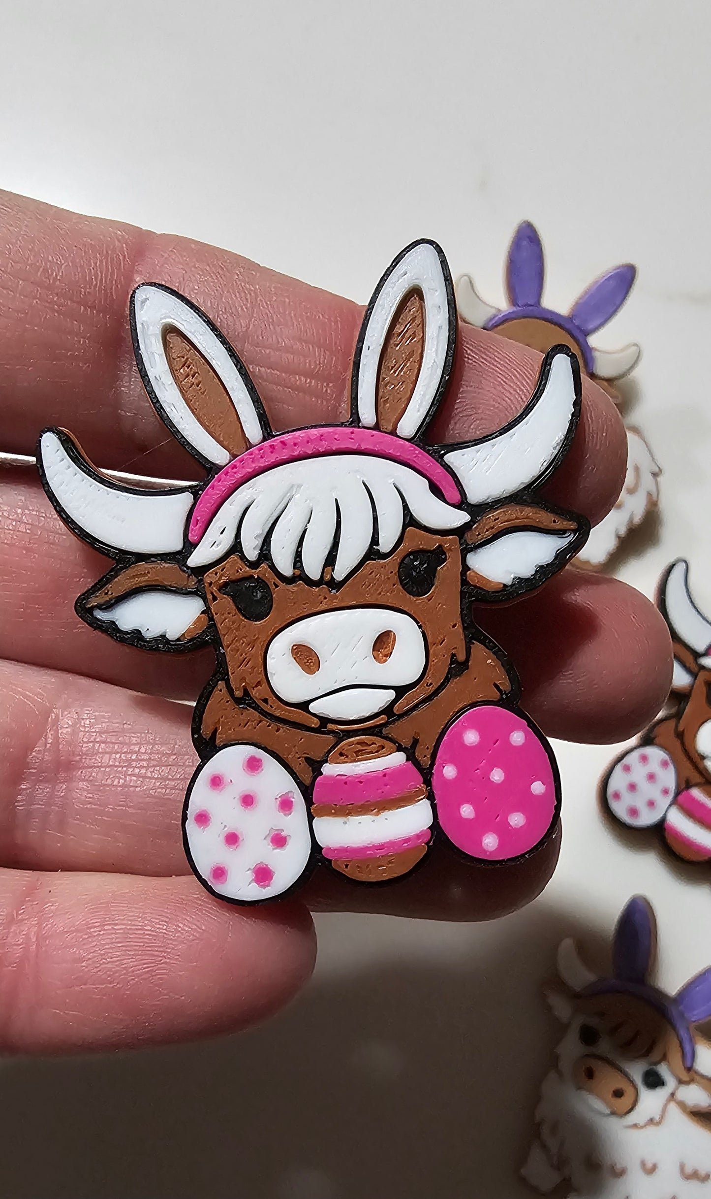 Easter Highland Cow Bunny Hat Lapel Pin Magnet