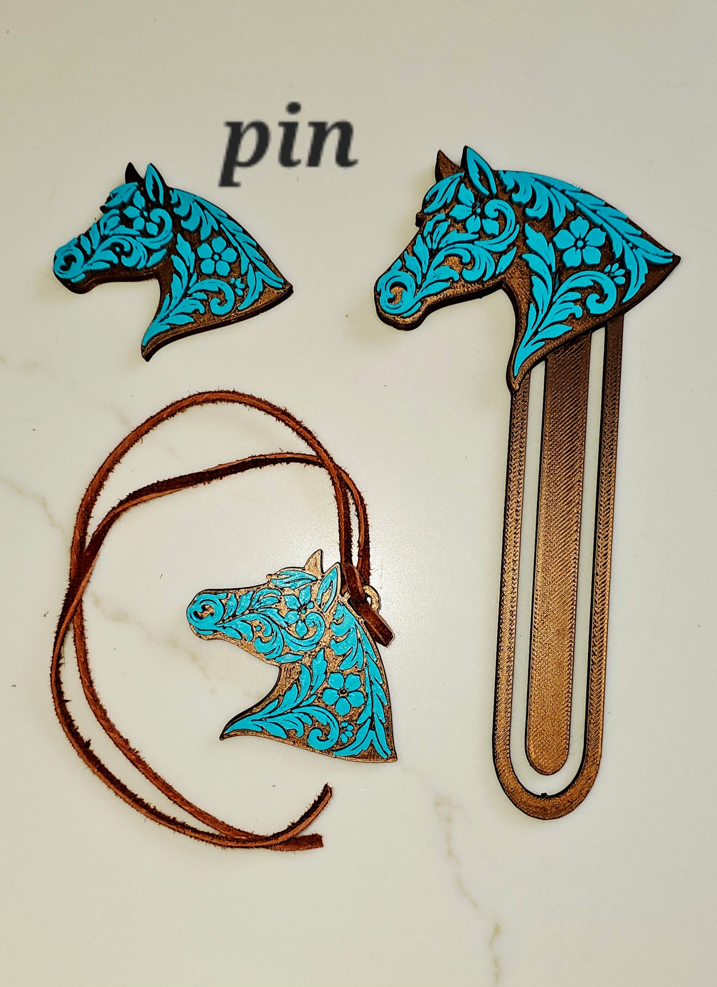 Baha Ranch Year of the Horse Tooled 3d Print Bookmark Keychain Hatpin Magnet Purse Charm Made in America