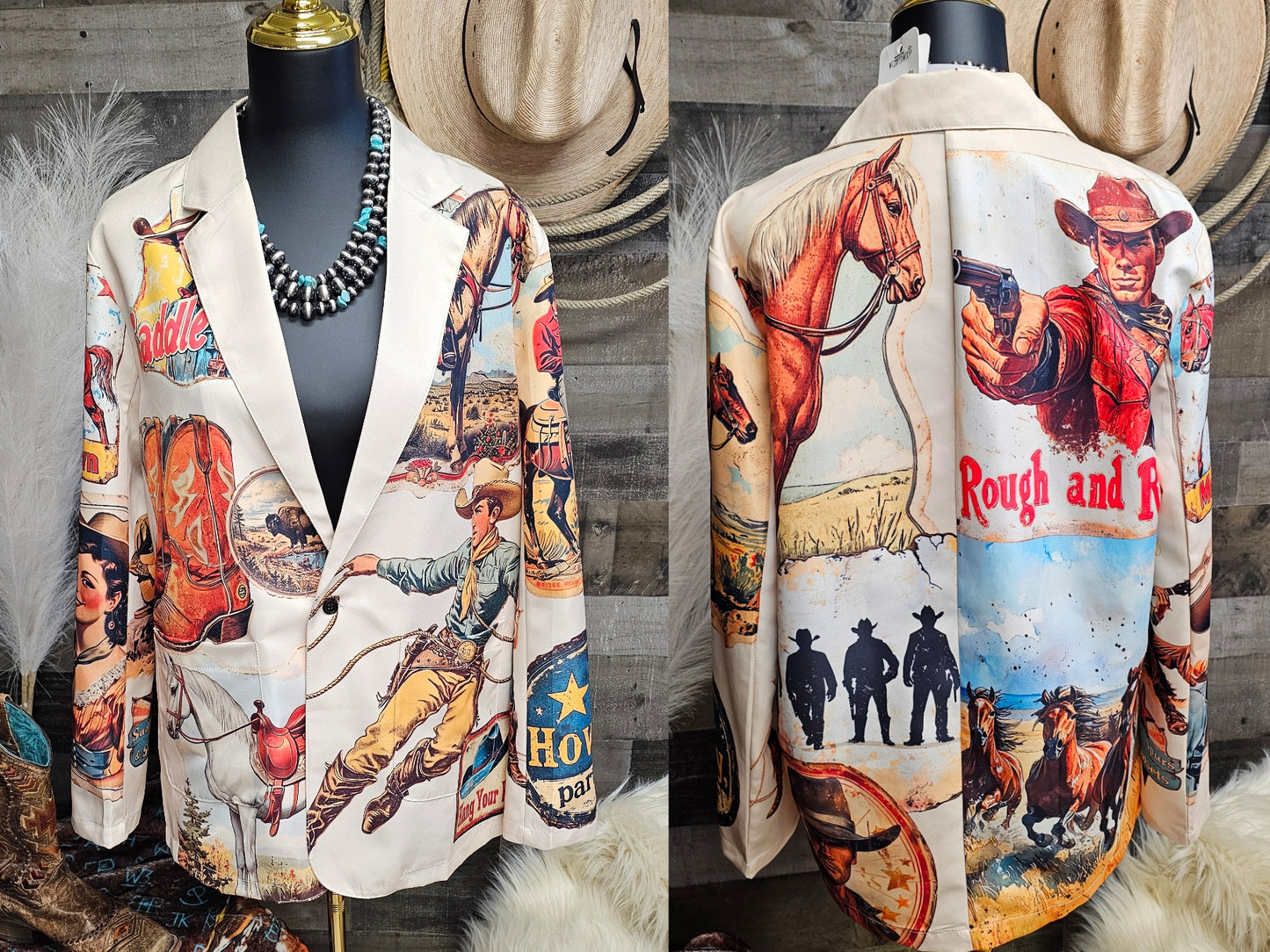 Old West Cowboy Western Cowgirl Vintage Retro Women's Blazer